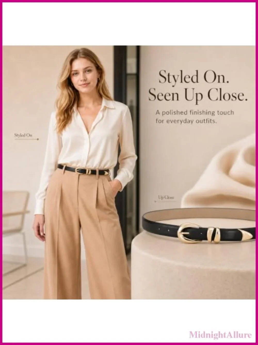 Synthetic Leather Belt for Women with Gold Buckle Stylish Adjustable Daily Wear